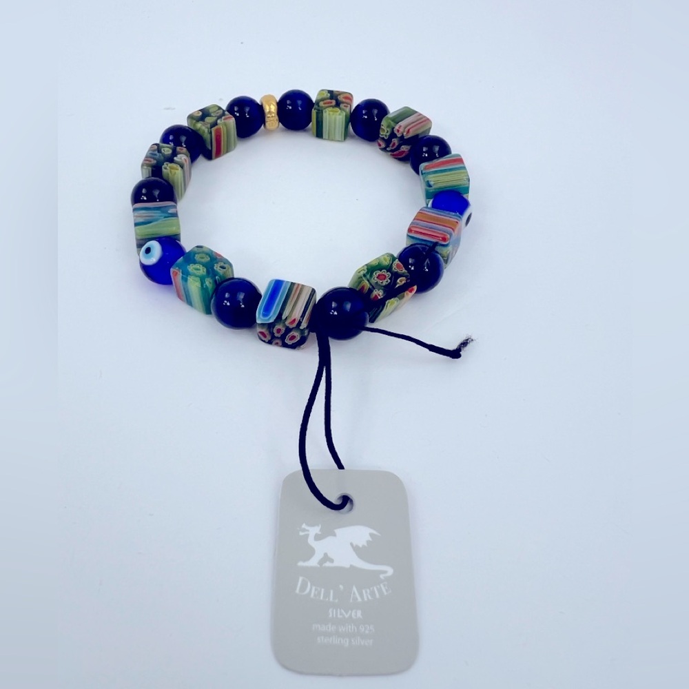 JEAN CLAUDE DEL ARTE MULTICOLOR GLASS 925 STERLING SILVER W/GOLD BRACELET - Picture 3 of 6